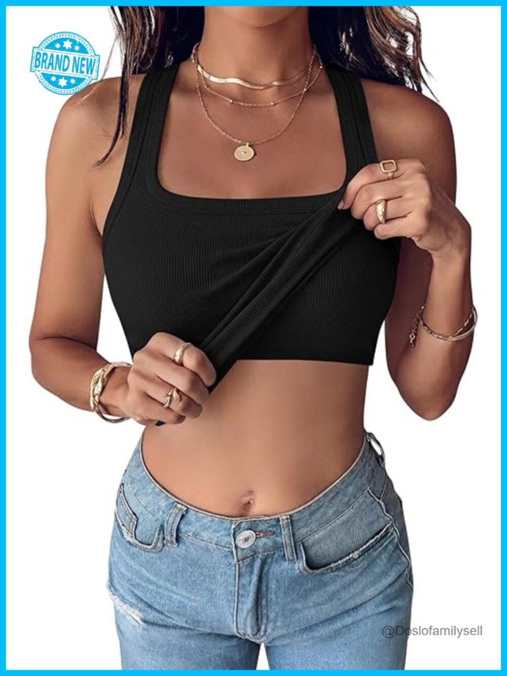 Built in Bra Tank Top Ribbed Square Neck Racerback Sleeveless Summer Top